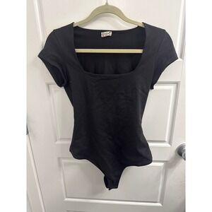 Intimately Free People Womens Square Neck Cap Sleeve Bodysuit Black Size M